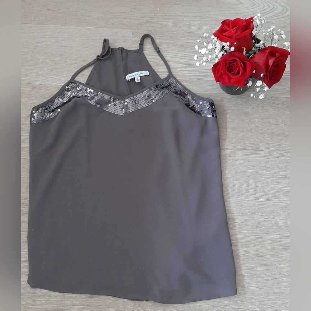 Grey Chiffon Top With Sequins